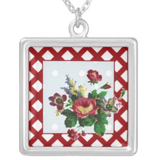 Country Roses Dots and Gingham Necklace necklace