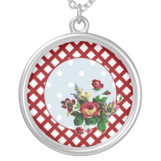 Country Roses Dots and Gingham Necklace Round necklace