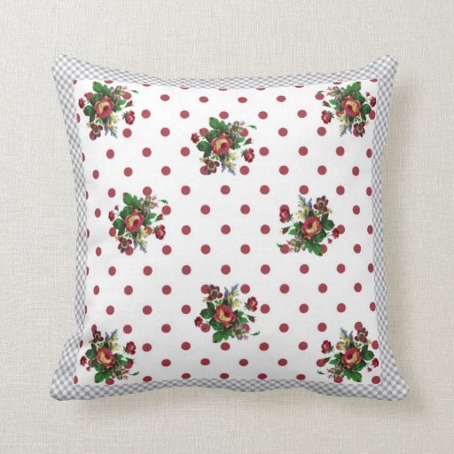 Country Roses Red Polka Dot and Roses Throw Pillow Zazzle