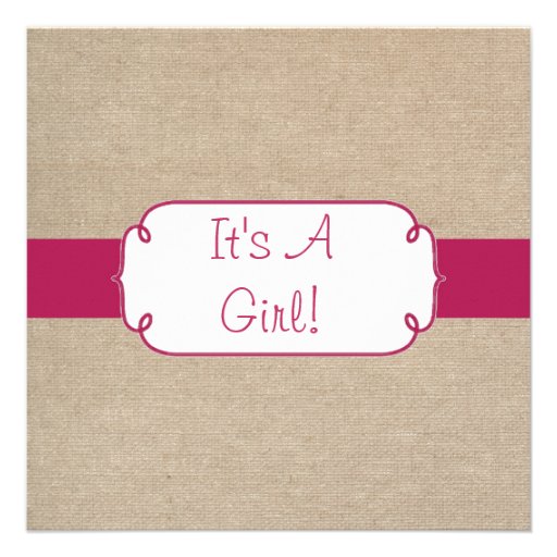 Country Ruby Pink and Beige Burlap Baby Shower Custom Invites