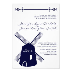 Country Rural Windmill Navy Wedding Invitations