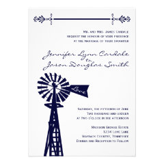 Country Rural Windmill Navy Wedding Invitations