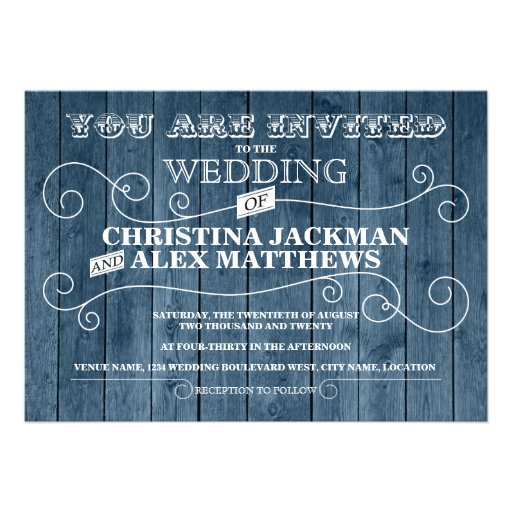 Country Rustic Blue Wood Vintage Wedding Personalized Announcement