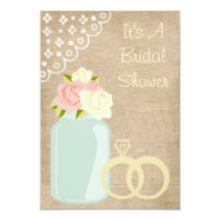Country Rustic Burlap Lace Mason Jar Bridal Shower Card