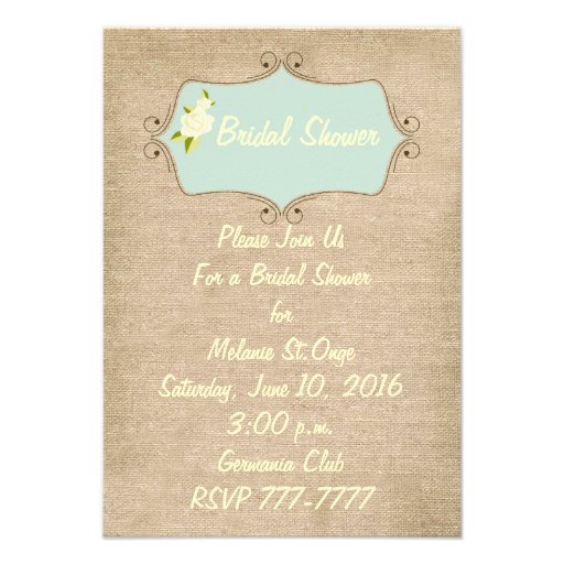 Country Rustic Burlap Lace Mason Jar Bridal Shower Personalized Invite