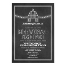 Country Rustic Chalkboard Barn Wedding Invitations