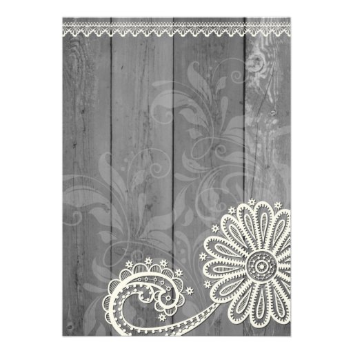 Country Rustic Lace & Wood Floral Wedding Invite