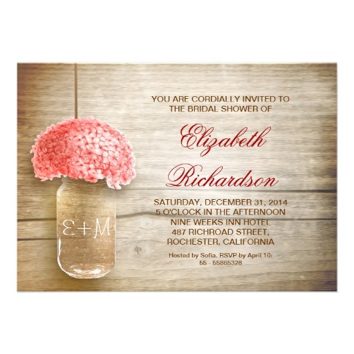 country rustic mason jar bridal shower invitations
