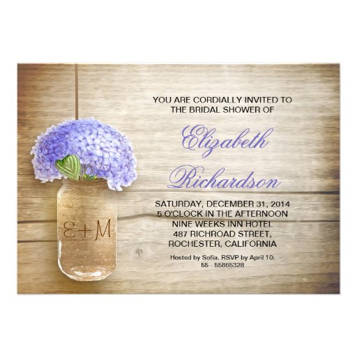 country rustic mason jar bridal shower invitations