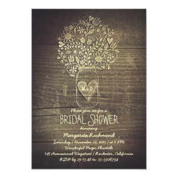 Country Rustic Mason Jar Floral Bridal Shower 5x7 Paper Invitation Card by jinaiji at Zazzle