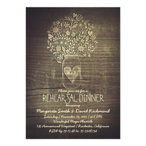 country rustic mason jar floral rehearsal dinner personalized invitation