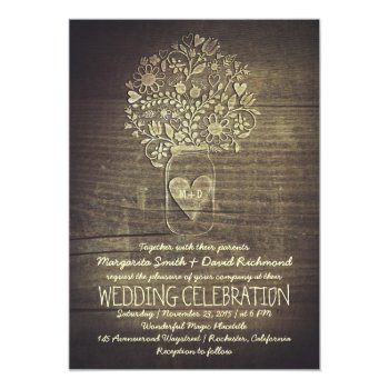 Country Rustic Mason Jar Floral Wedding Invitation by jinaiji at Zazzle