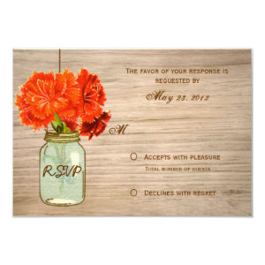 Country Rustic Mason Jar Flowers RSVP 3.5x5 Paper Invitation Card
