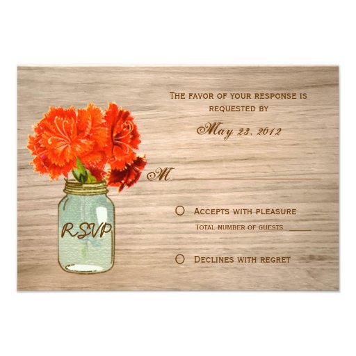 Country Rustic Mason Jar Flowers RSVP Personalized Announcement