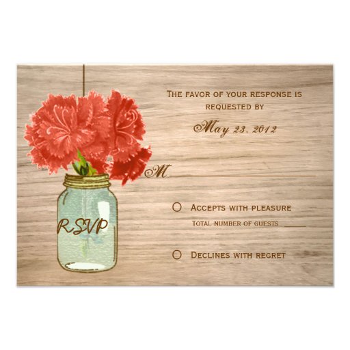 Country Rustic Mason Jar Flowers RSVP Custom Invites