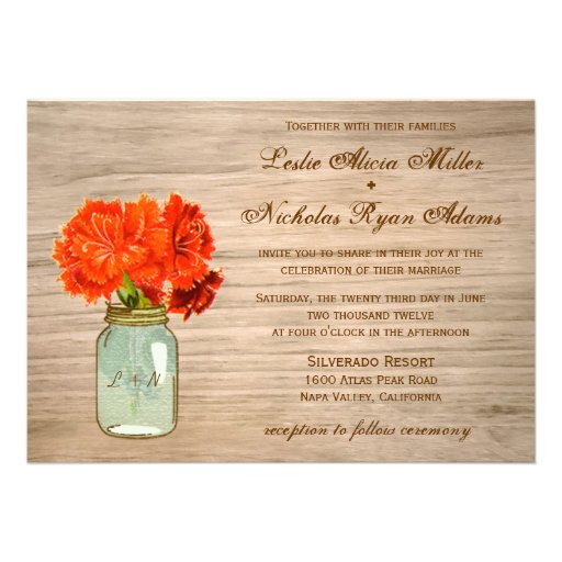 Country Rustic Mason Jar Flowers Wedding Custom Invitation