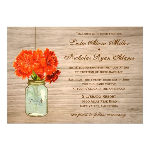 Country Rustic Mason Jar Flowers Wedding Personalized Announcements (front side)