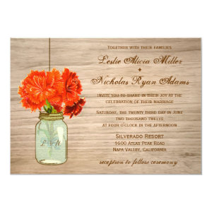 Country Rustic Mason Jar Flowers Wedding 5x7 Paper Invitation Card