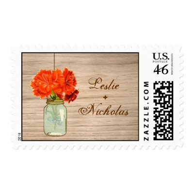 Country Rustic Mason Jar Flowers Wedding Stamps