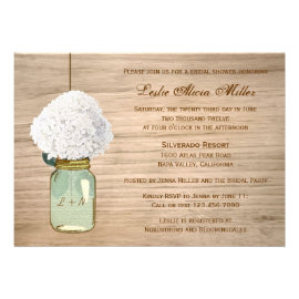 Country Rustic Mason Jar Hydrangea Bridal Shower Custom Invites