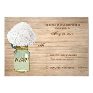 Country Rustic Mason Jar Hydrangea RSVP 3.5x5 Paper Invitation Card