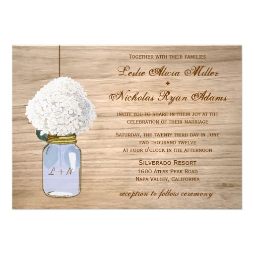 Country Rustic Mason Jar Hydrangea Wedding Personalized Invites