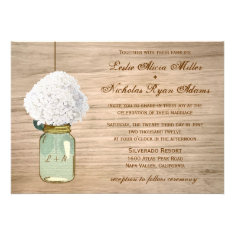 Country Rustic Mason Jar Hydrangea Wedding Custom Invite