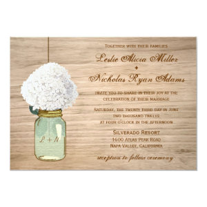 Country Rustic Mason Jar Hydrangea Wedding 5x7 Paper Invitation Card