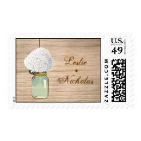 Country Rustic Mason Jar Hydrangea Wedding Stamps