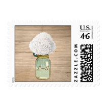 Country Rustic Mason Jar Hydrangea Wedding Stamps