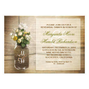 country rustic mason jar rehearsal dinner invites