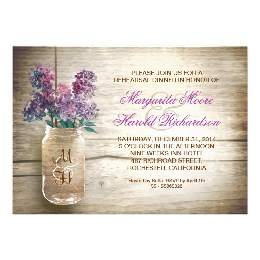 country rustic mason jar rehearsal dinner invites (front side)