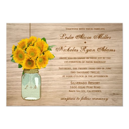 Country Rustic Mason Jar Sunflowers Wedding Card Zazzle