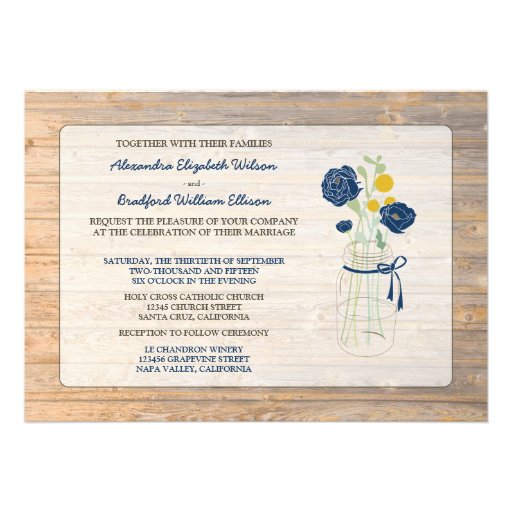 Country Rustic Mason Jar Wedding Invitation (navy)