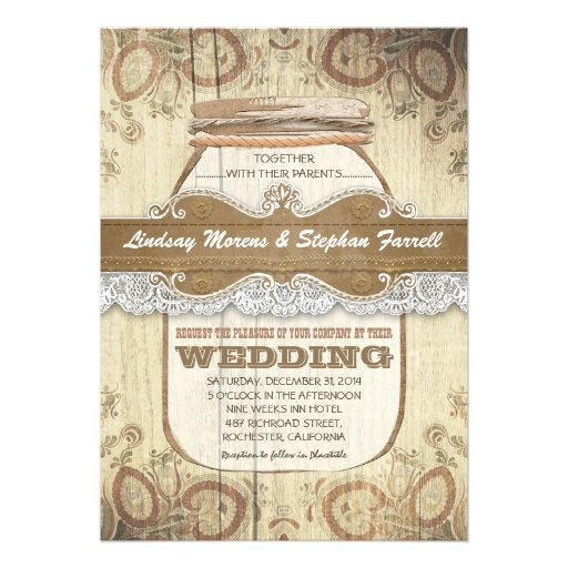 country rustic mason jar wedding invitations