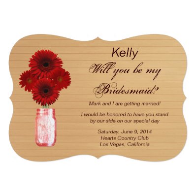 Country Rustic Red Mason Jar Bridesmaid Card