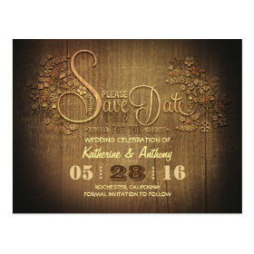 country rustic save the date postcard wooden