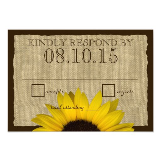 Country Rustic Sunflower and Burlap Reply Card