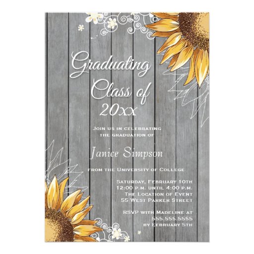 Country rustic sunflowers graduation party invite