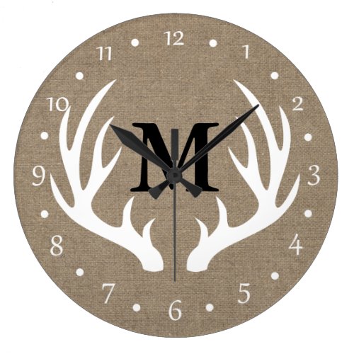 Country Rustic White Deer Antlers Large Clock Country Rustic White Deer Antlers Large Clock