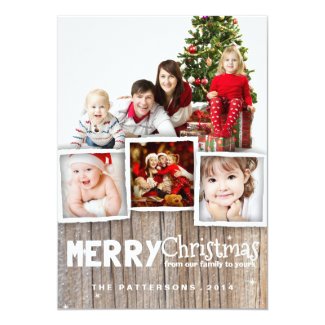 Country Rustic Wood Merry Christmas Photo Card Custom Invites
