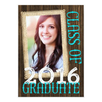 Country Rustic Wood Teal Photo 2016 Graduation Card