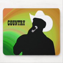 Country singer's silhouette, green yellow back mousepad