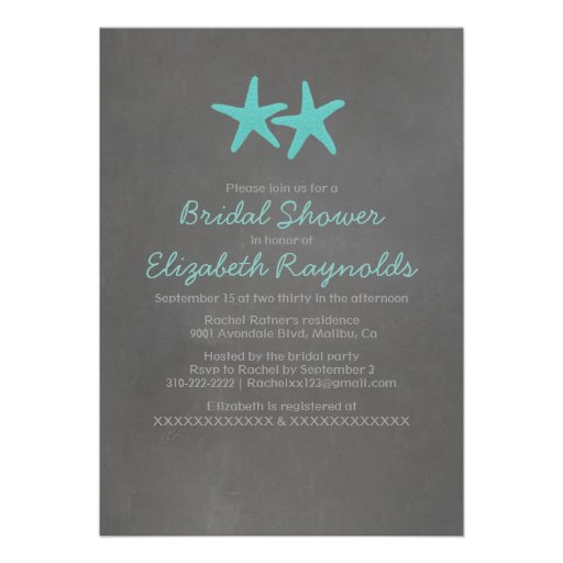 Country Starfish Beach Bridal Shower Invitations