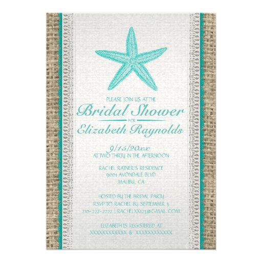 Country Starfish Bridal Shower Invitations