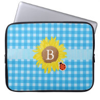 Country style blue plaids, sunflower, monogram computer sleeves