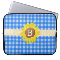 Country style blue plaids, sunflower, monogram computer sleeves