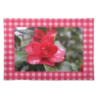 Country style pink plaids with pink azalea flower. place mat