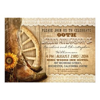 country style rustic wood anniversary invitations