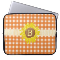 Country style yellow plaids, sunflower, monogram laptop computer sleeve